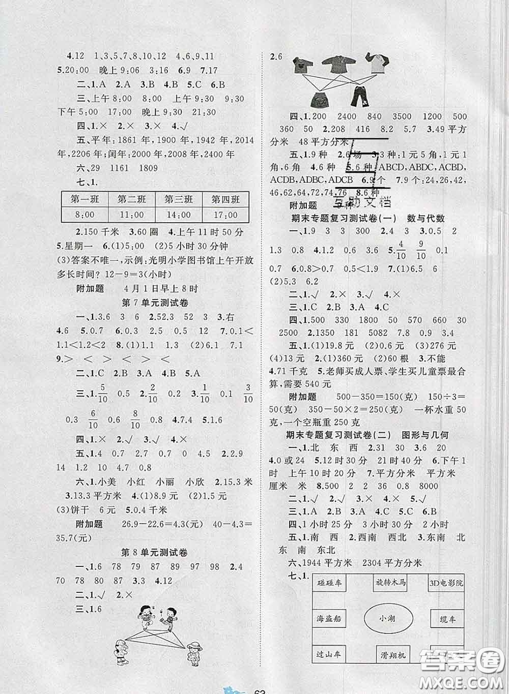 2020新版新課程學(xué)習(xí)與測評(píng)單元雙測三年級(jí)數(shù)學(xué)下冊(cè)A版答案