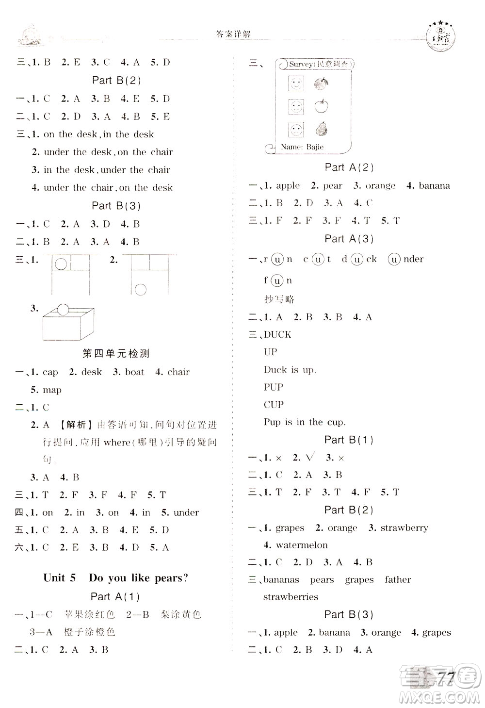 2020年王朝霞創(chuàng)維新課堂同步優(yōu)化訓(xùn)練英語三年級下冊PEP人教版參考答案