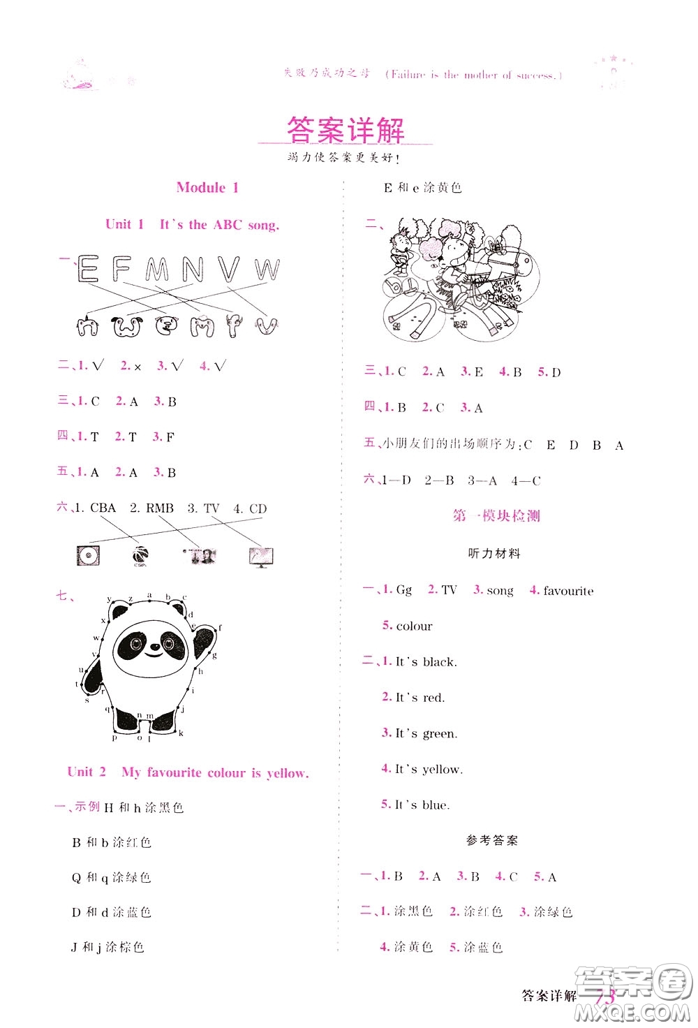 2020年王朝霞創(chuàng)維新課堂同步優(yōu)化訓(xùn)練英語三年級下冊WY外研版參考答案