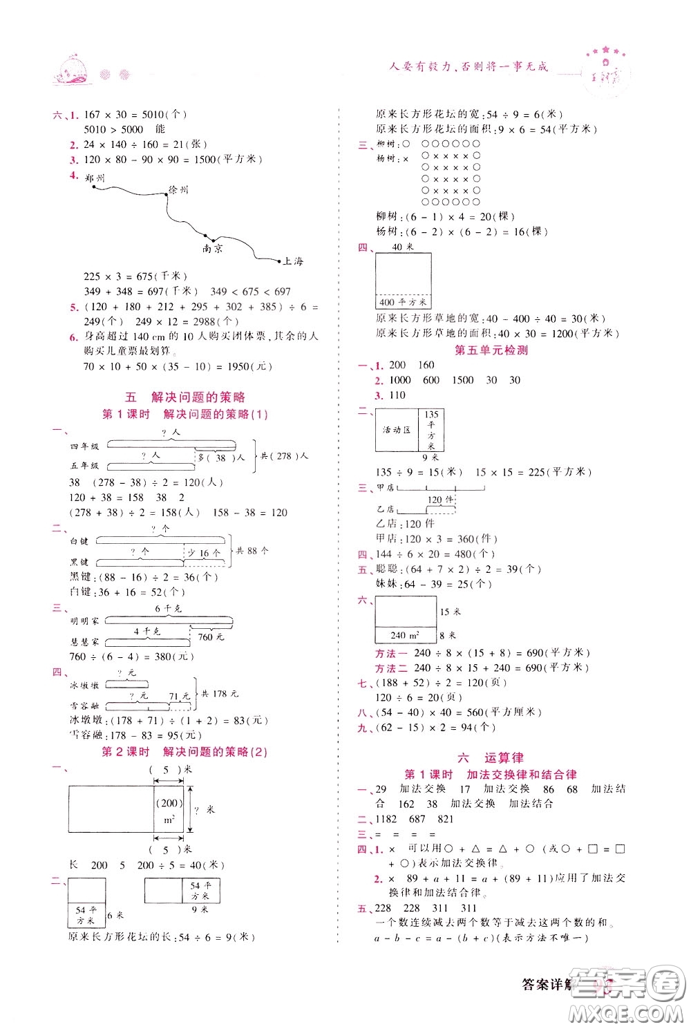 2020年王朝霞創(chuàng)維新課堂同步優(yōu)化訓(xùn)練數(shù)學(xué)四年級下冊SJ蘇教版參考答案