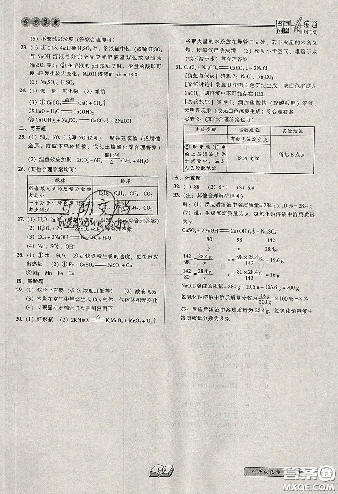 2020年名師課堂一練通九年級(jí)化學(xué)下冊(cè)科學(xué)版答案