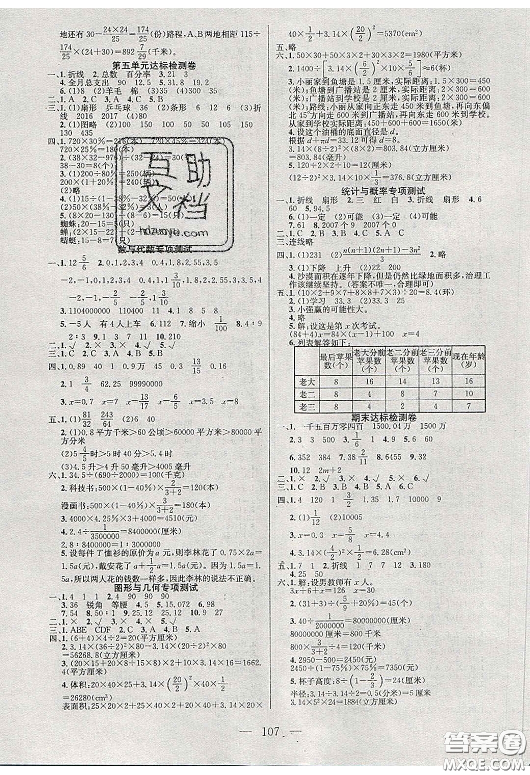 2020年智能文化同步課堂六年級數(shù)學下冊青島版答案