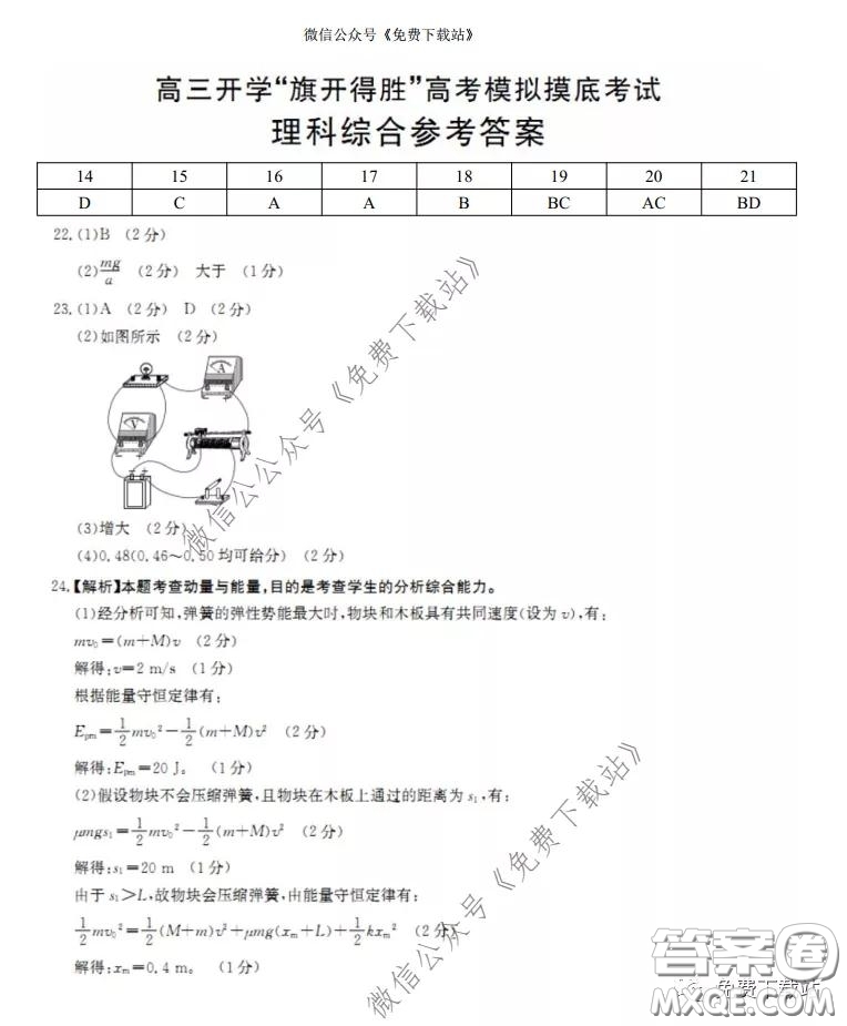 2020年山西金太陽高三開學旗開得勝高考模擬摸底考試理科綜合試題及答案