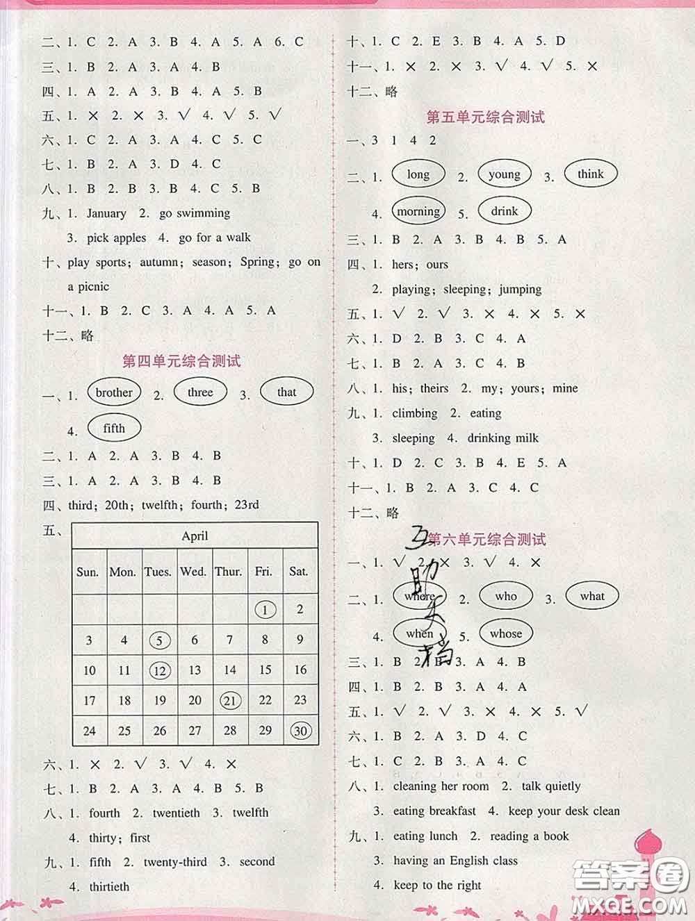 2020春自主與互動學(xué)習(xí)新課程學(xué)習(xí)輔導(dǎo)五年級英語下冊人教版答案