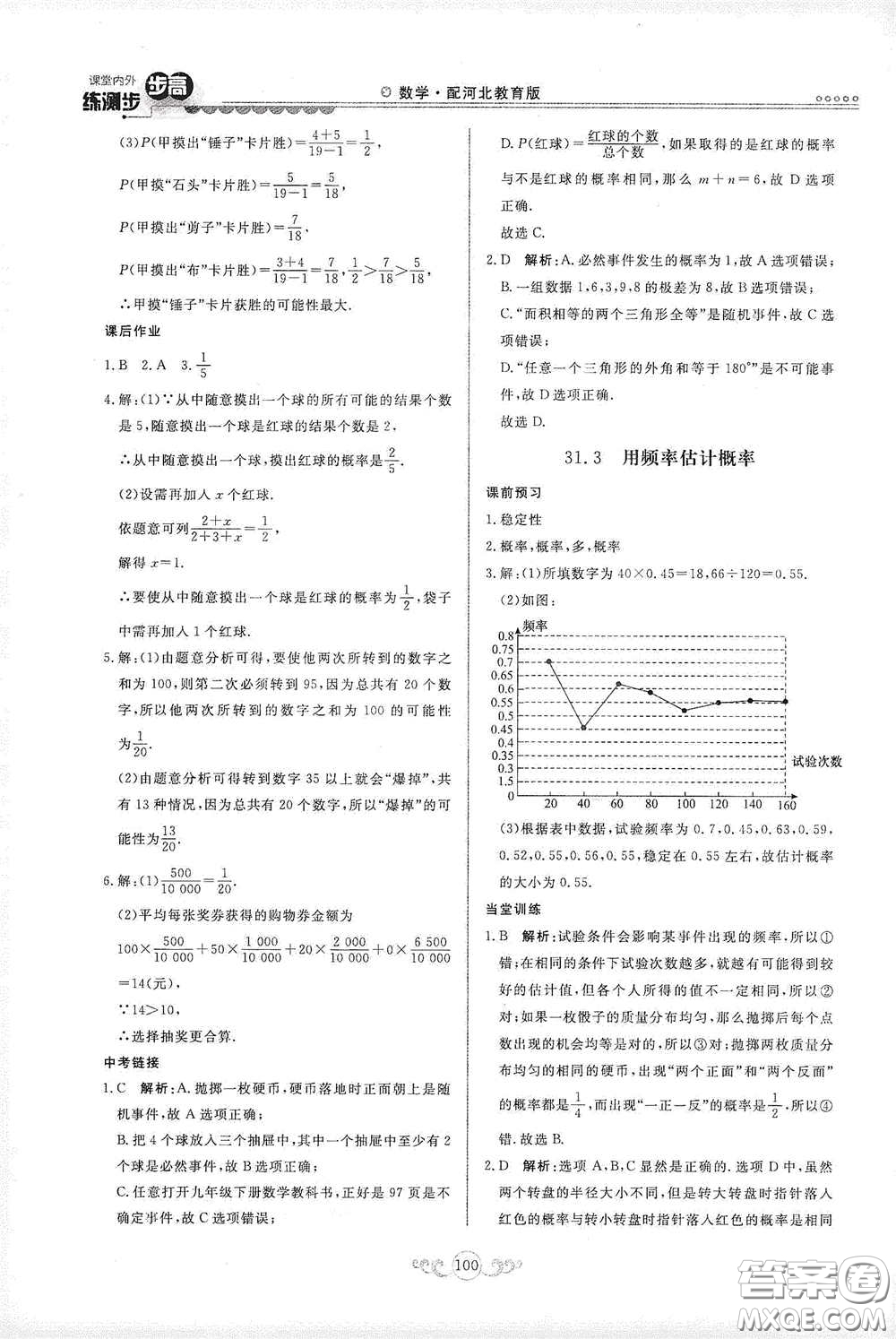 河北美術(shù)出版社2020課堂內(nèi)外練測(cè)步步高九年級(jí)數(shù)學(xué)下冊(cè)河北教育版答案