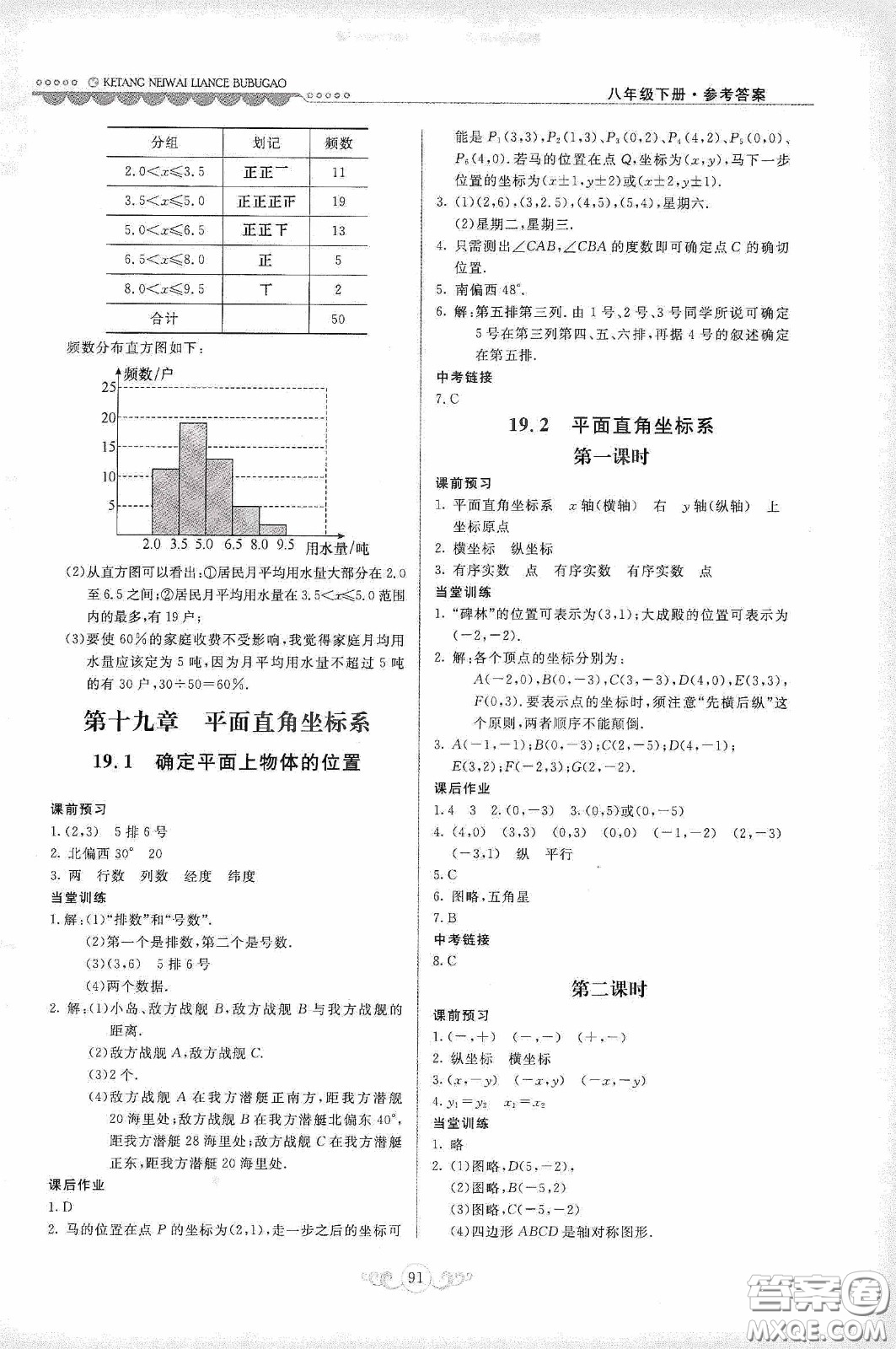 河北美術出版社2020課堂內外練測步步高八年數(shù)學下冊河北教育版答案