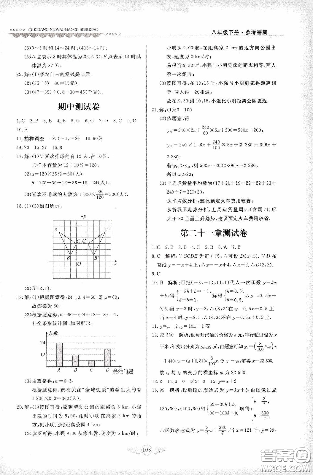 河北美術出版社2020課堂內外練測步步高八年數(shù)學下冊河北教育版答案