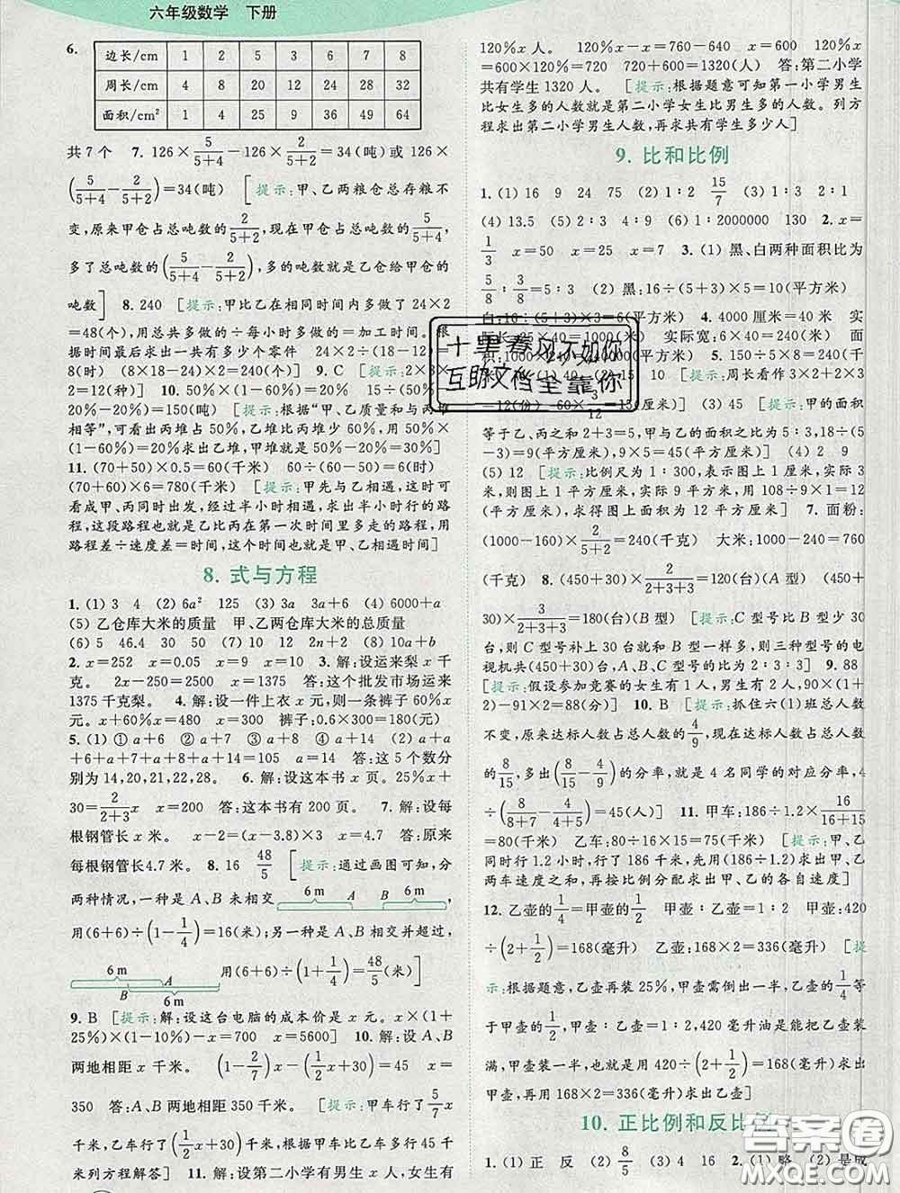 2020春亮點(diǎn)給力提優(yōu)班多維互動(dòng)空間六年級(jí)數(shù)學(xué)下冊(cè)答案