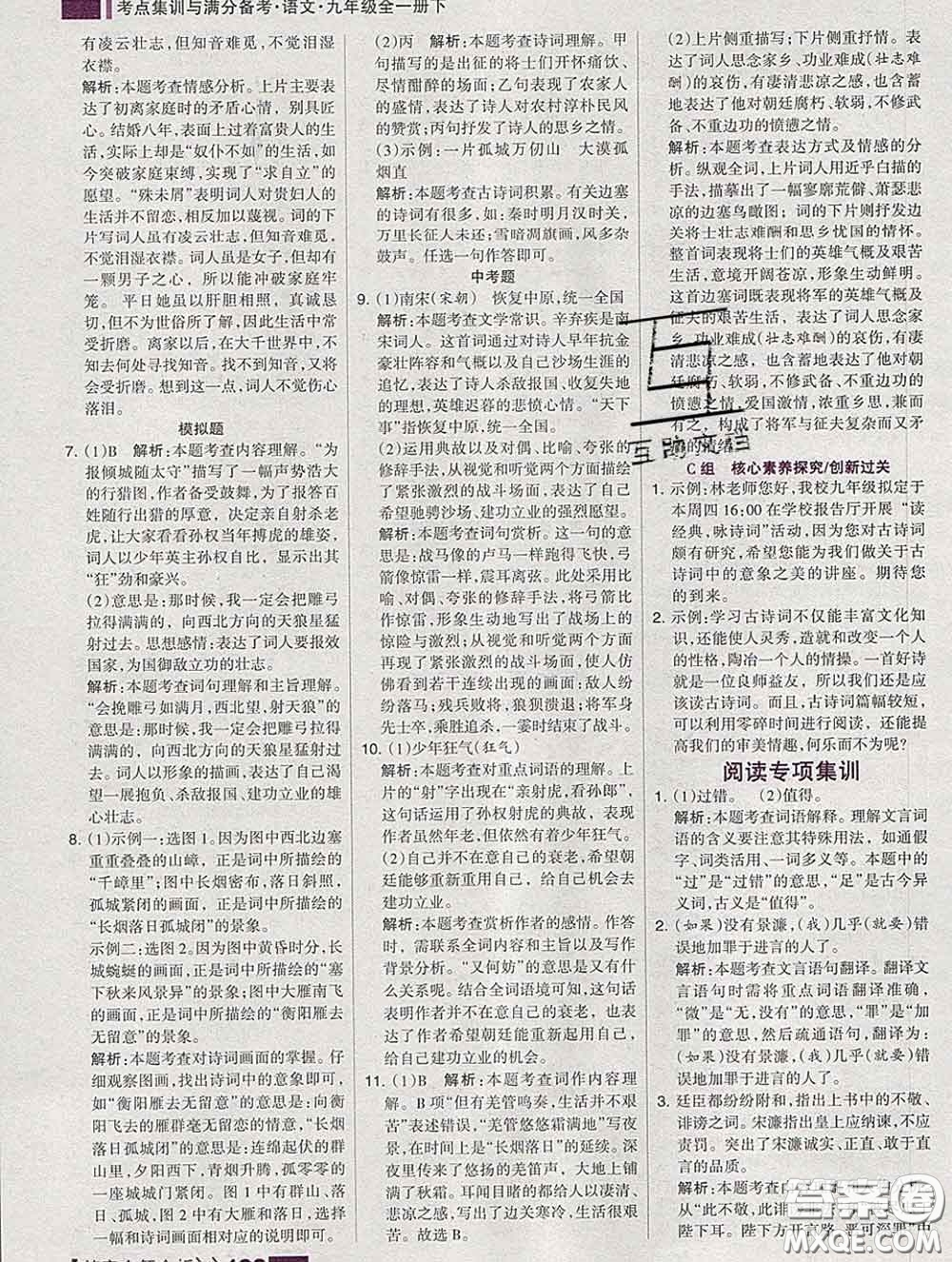 2020新版考點(diǎn)集訓(xùn)與滿分備考九年級語文下冊人教版答案