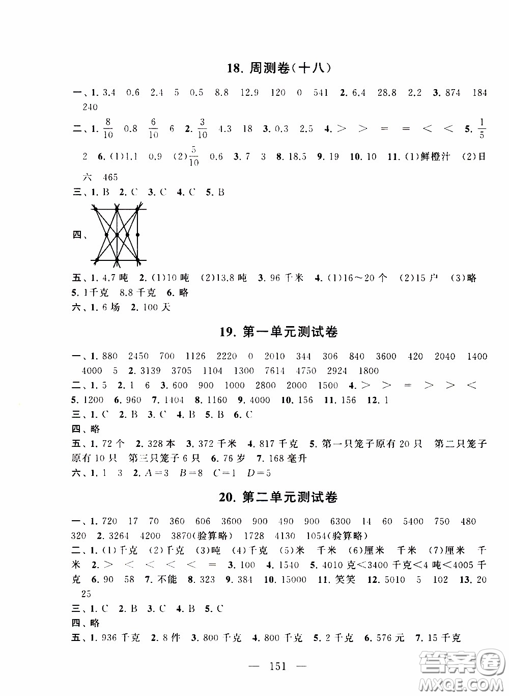 2020新版走進(jìn)重點(diǎn)初中拓展與培優(yōu)測試卷三年級(jí)下冊數(shù)學(xué)江蘇版參考答案