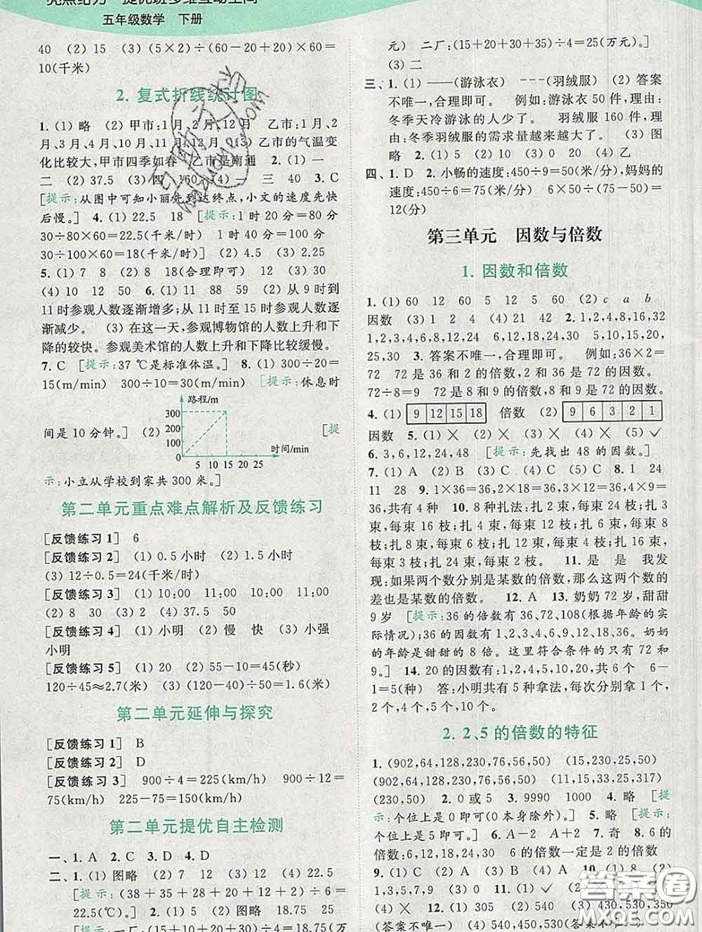 2020春亮點給力提優(yōu)班多維互動空間五年級數(shù)學(xué)下冊答案
