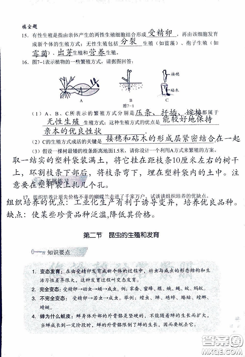 2020年知識與能力訓(xùn)練八年級下冊生物學(xué)人教版參考答案