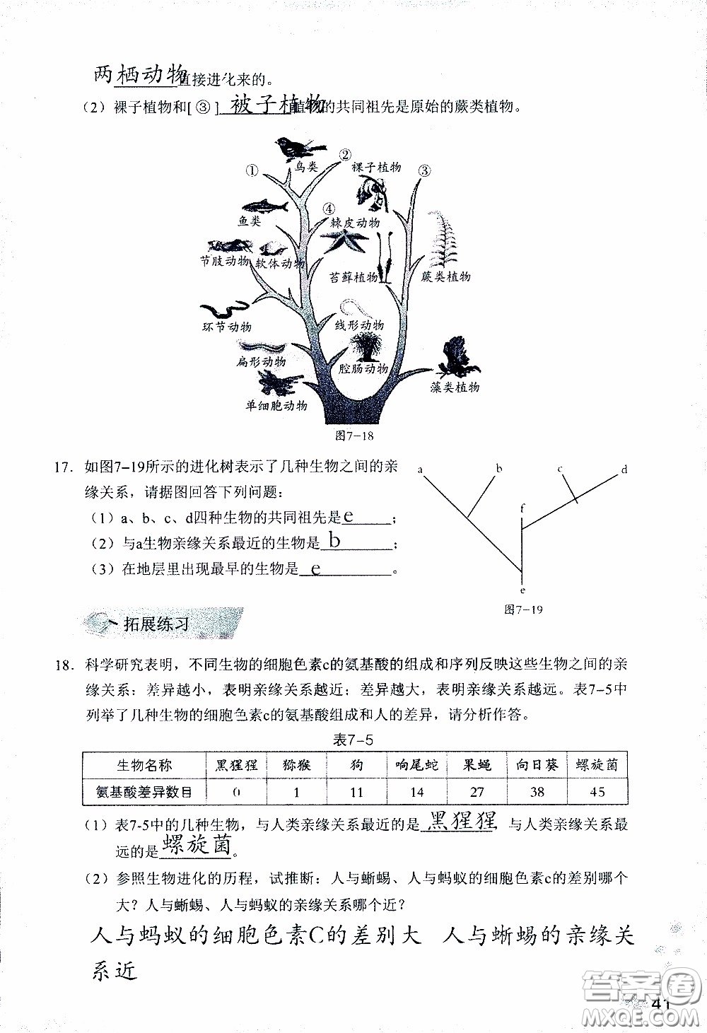 2020年知識與能力訓(xùn)練八年級下冊生物學(xué)人教版參考答案