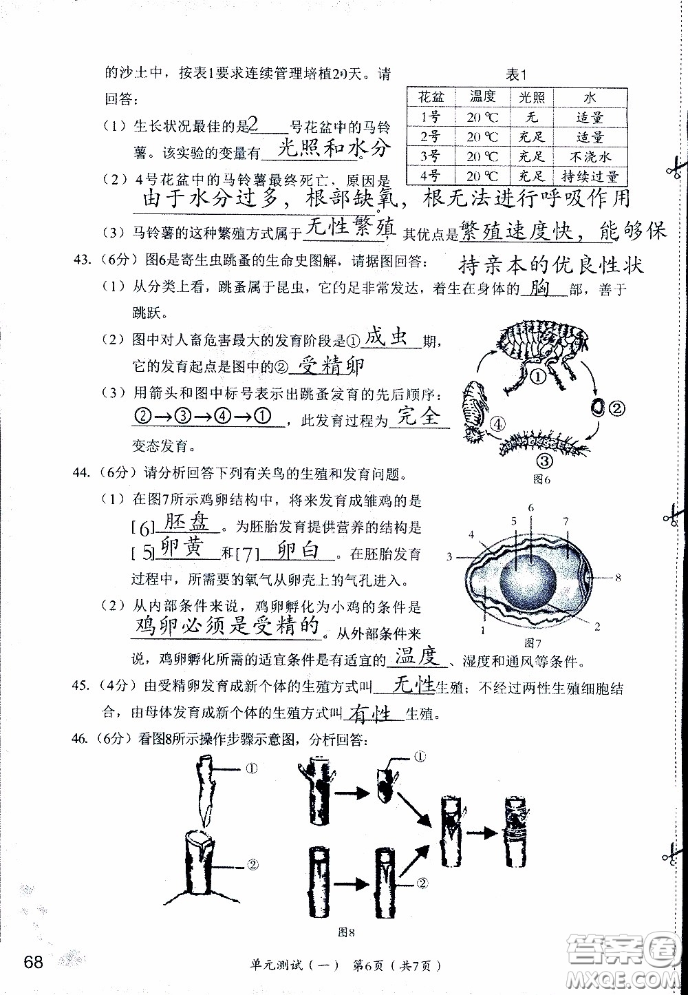 2020年知識與能力訓(xùn)練八年級下冊生物學(xué)人教版參考答案
