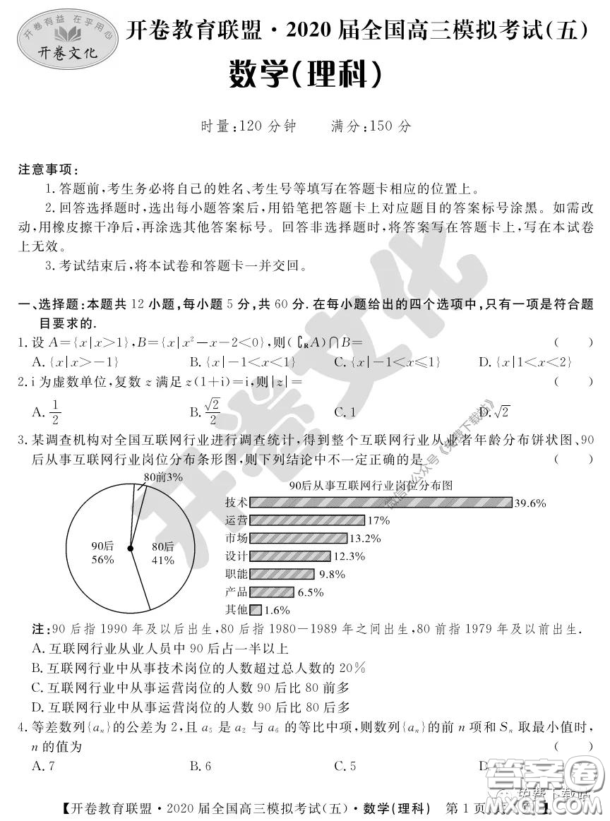 開(kāi)卷教育聯(lián)盟2020屆全國(guó)高三模擬考試五理科數(shù)學(xué)試題及答案