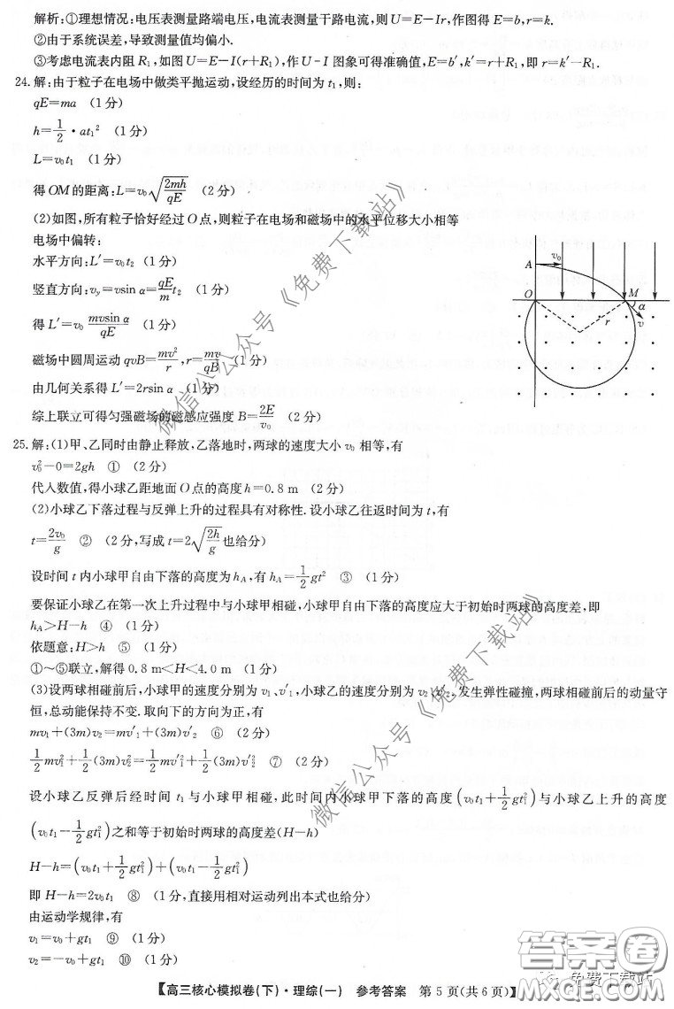 九師聯(lián)盟2019-2020學(xué)年高三核心模擬卷下理科綜合一答案