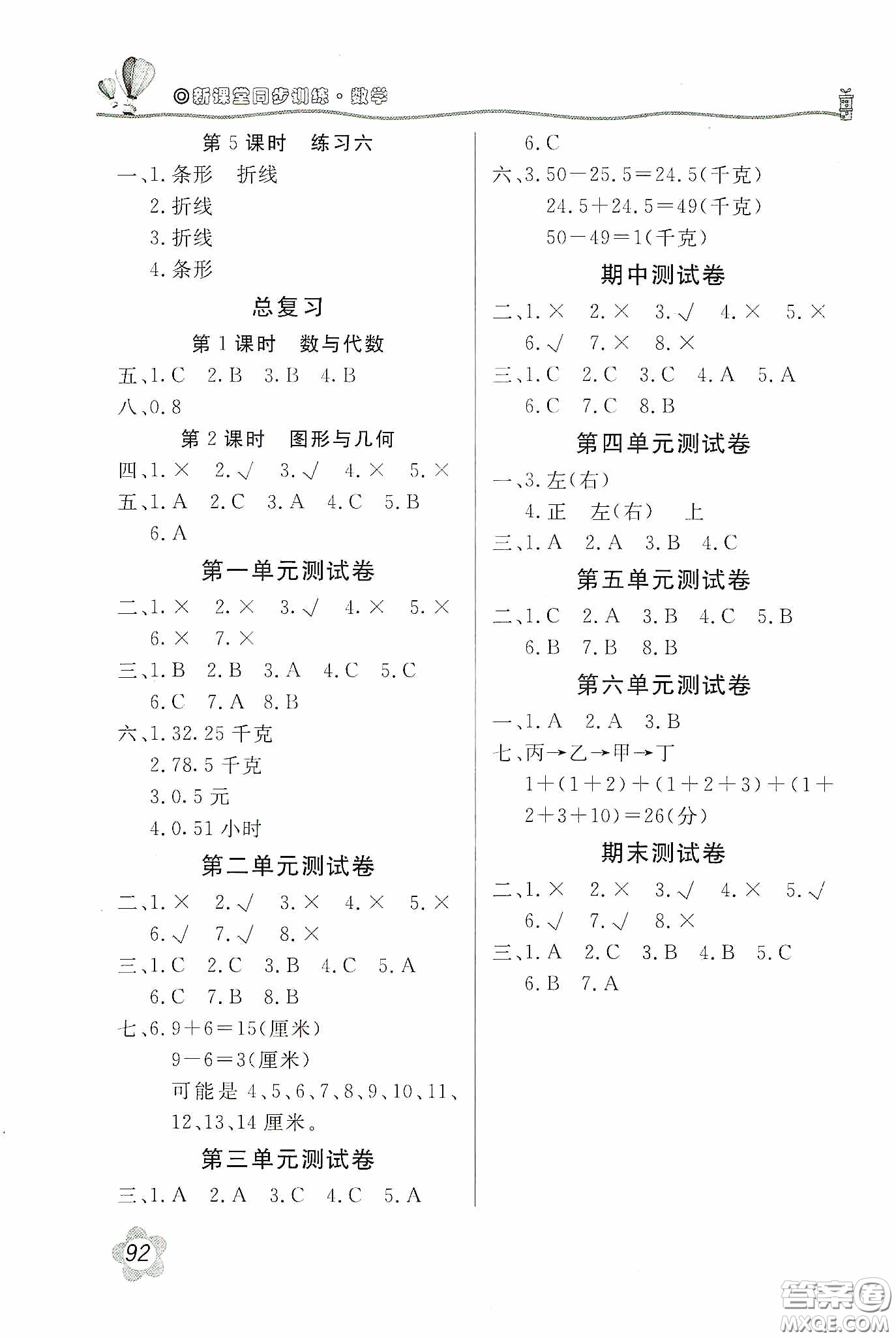 北京教育出版社2020新課堂同步訓(xùn)練四年級數(shù)學(xué)下冊北師大版答案