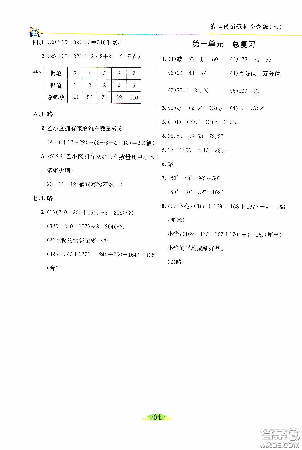 延邊人民出版社2020密解1對(duì)1課后練習(xí)四年級(jí)數(shù)學(xué)下冊(cè)人教答案