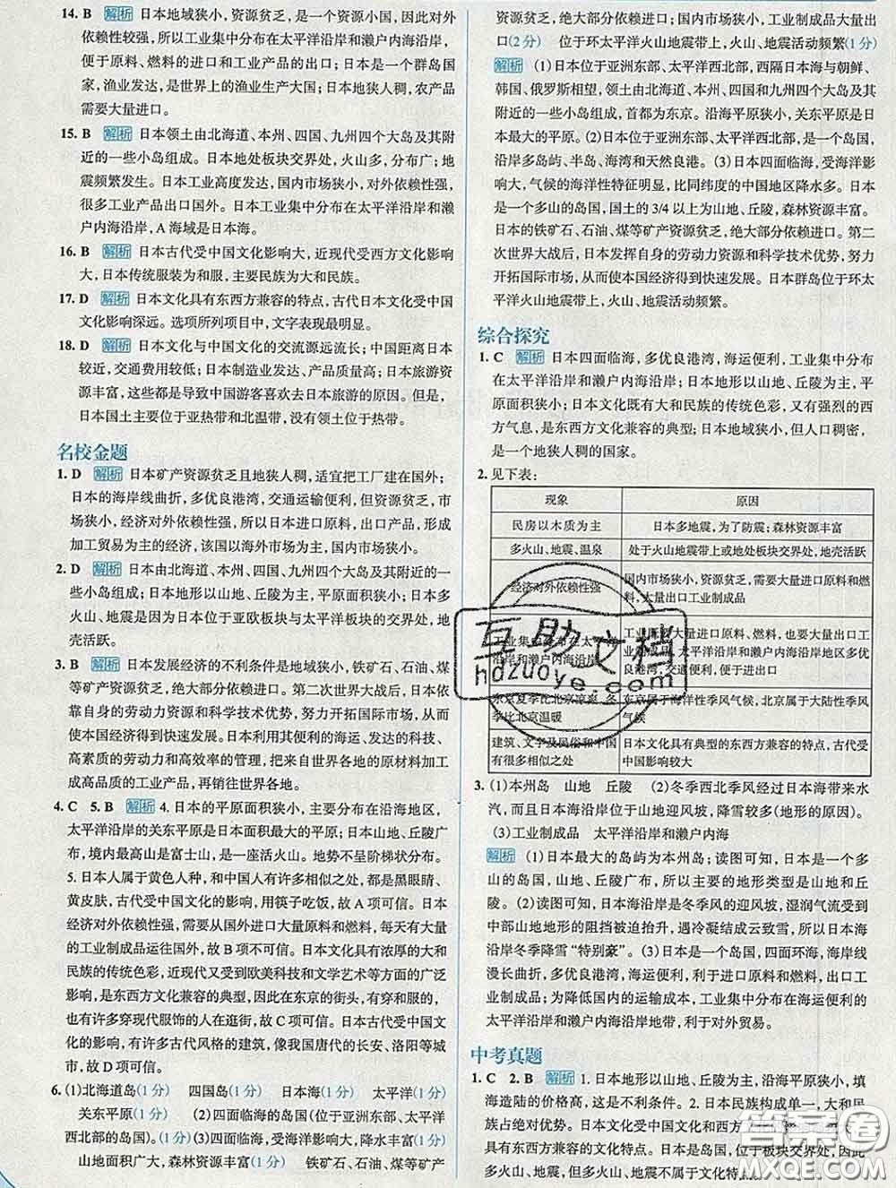 現(xiàn)代教育出版社2020新版走向中考考場(chǎng)七年級(jí)地理下冊(cè)人教版答案