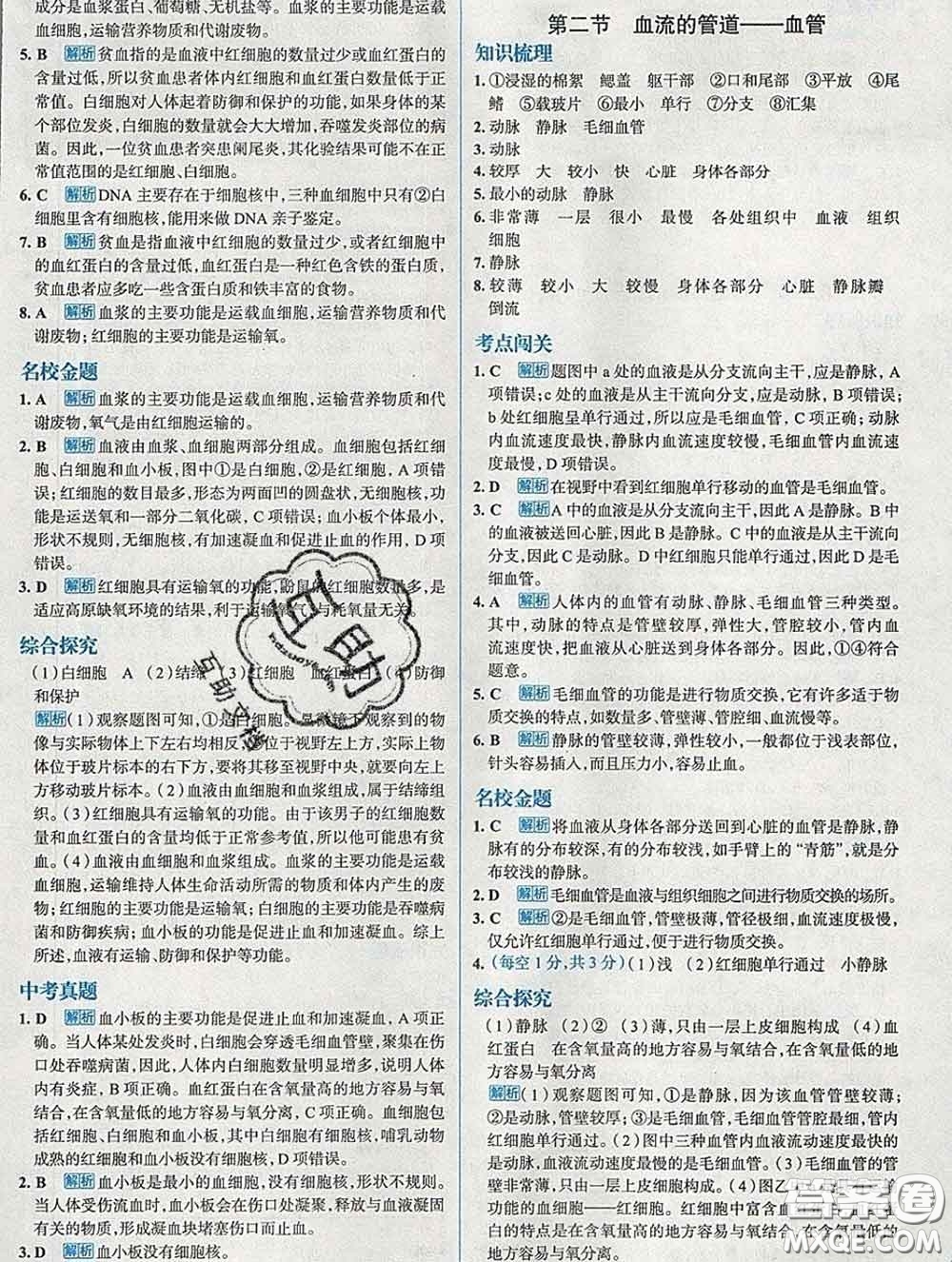現(xiàn)代教育出版社2020新版走向中考考場七年級(jí)生物下冊(cè)人教版答案