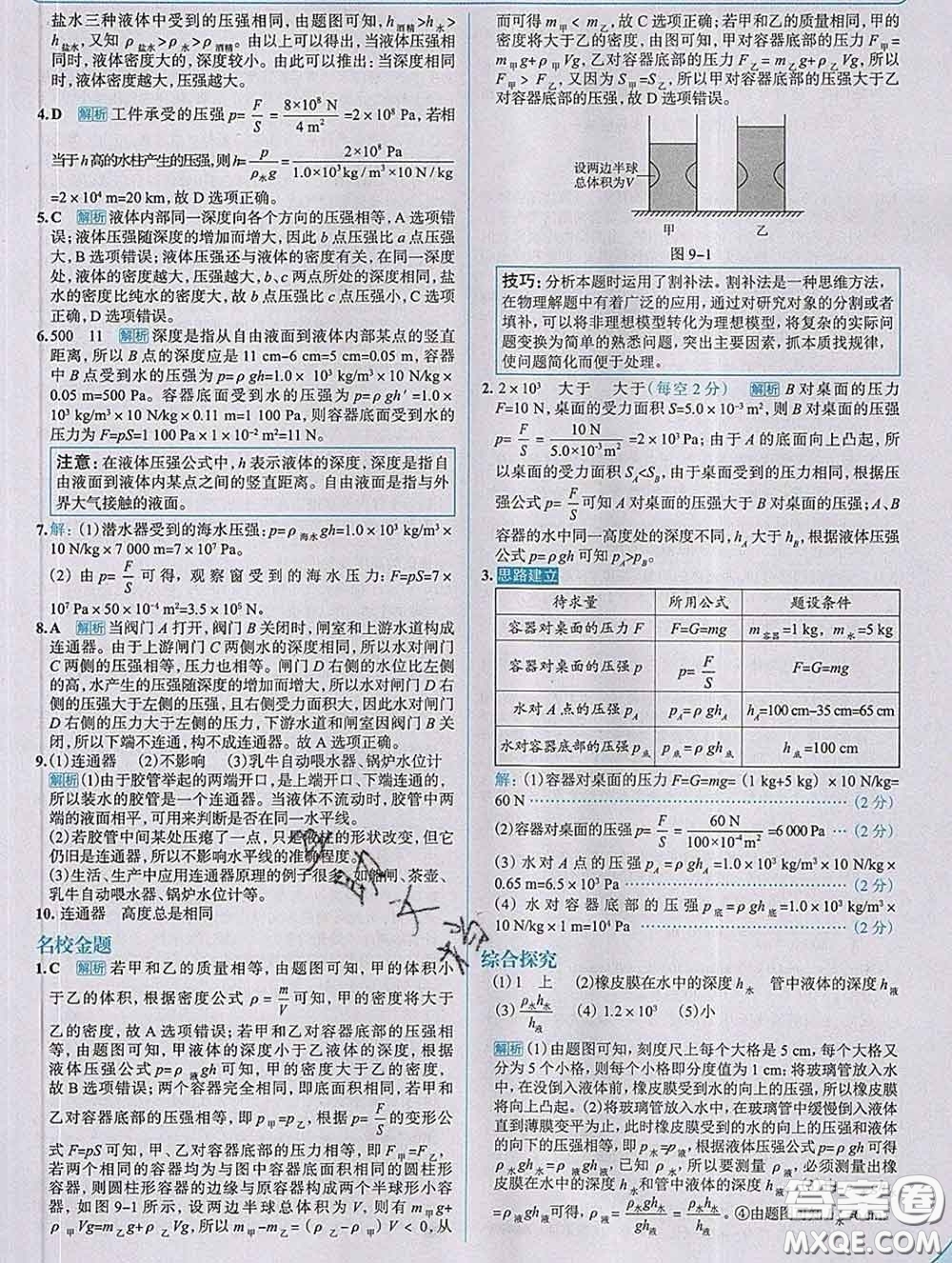 現(xiàn)代教育出版社2020新版走向中考考場八年級(jí)物理下冊(cè)人教版答案