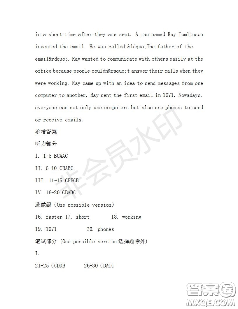 學(xué)生雙語報2019-2020學(xué)年九年級X版第31期A版測試題答案