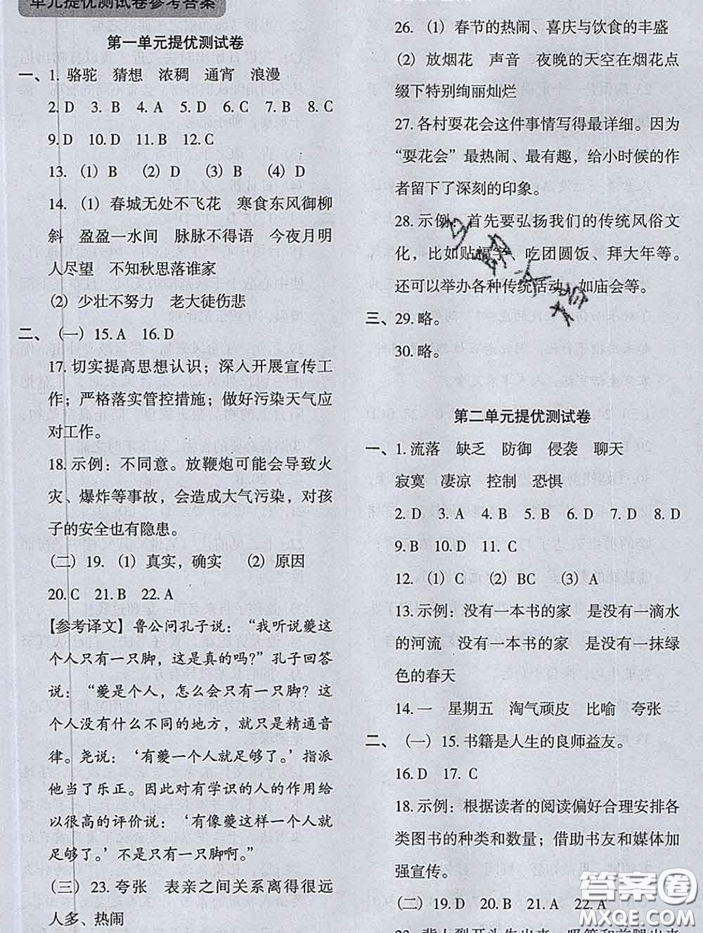 2020新版木頭馬分層課課練小學(xué)語文六年級(jí)下冊(cè)人教版答案