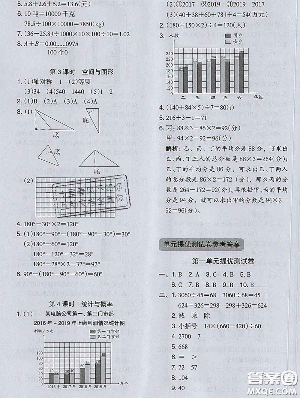 2020新版木頭馬分層課課練小學(xué)數(shù)學(xué)四年級(jí)下冊(cè)人教版答案