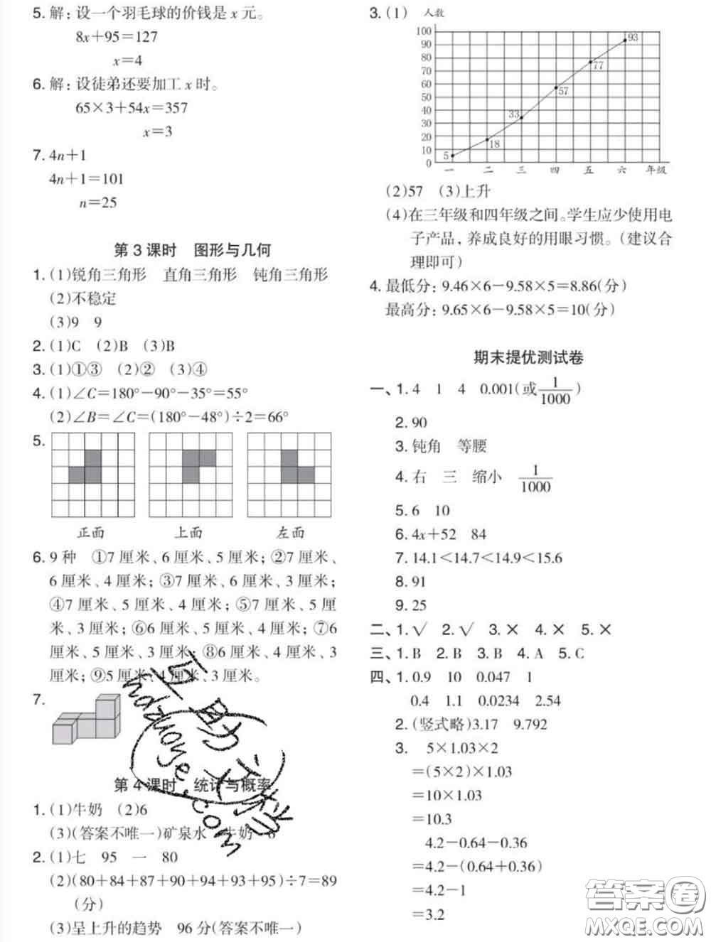 2020新版木頭馬分層課課練小學(xué)數(shù)學(xué)四年級下冊北師版答案