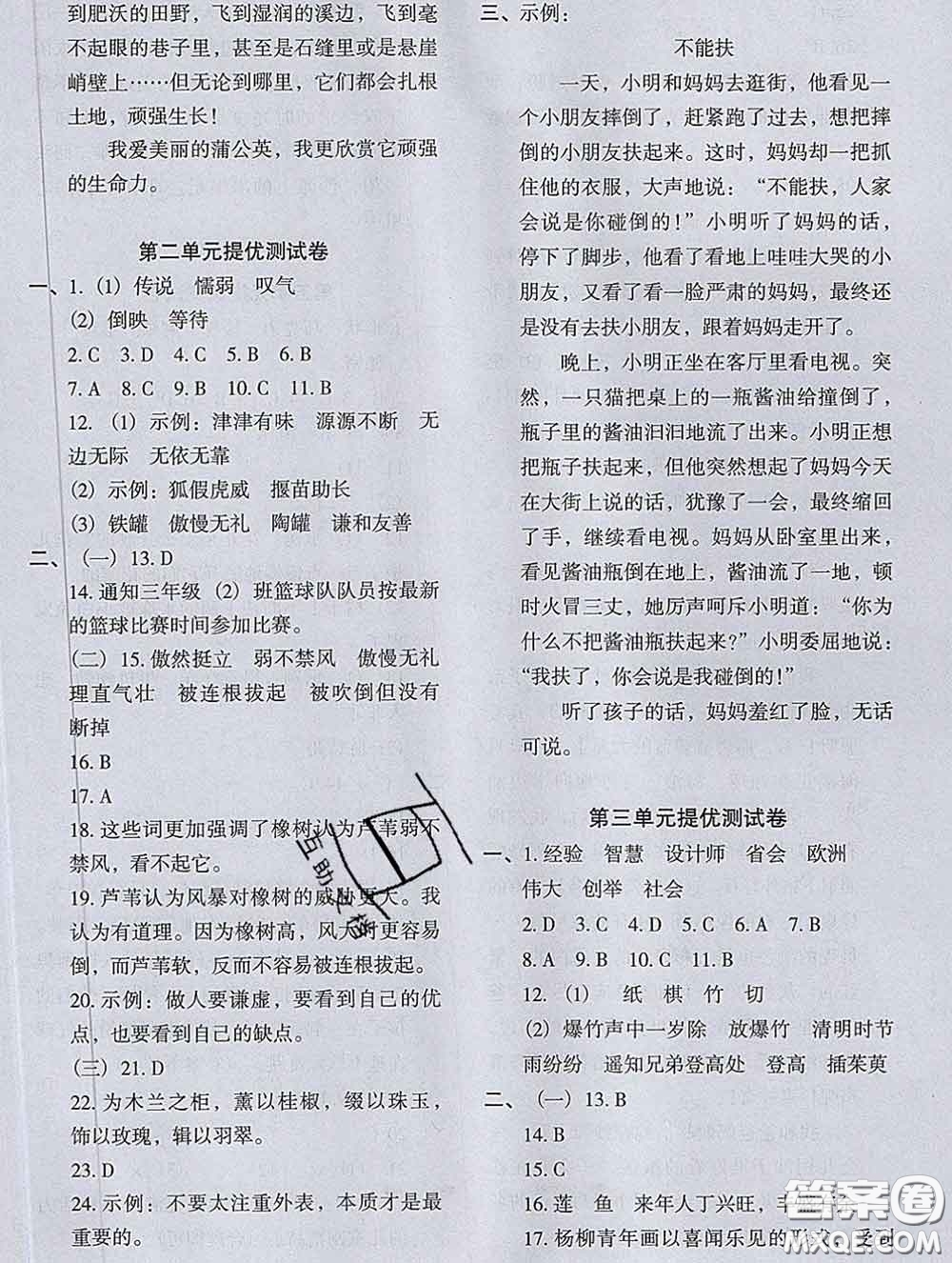 2020新版木頭馬分層課課練小學(xué)語文三年級下冊人教版答案
