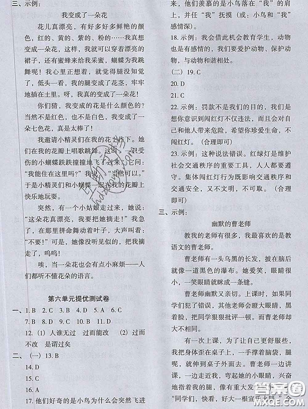 2020新版木頭馬分層課課練小學(xué)語文三年級下冊人教版答案