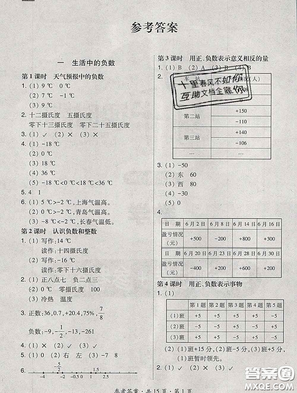 2020春北大綠卡課時同步訓(xùn)練六年級數(shù)學(xué)下冊冀教版參考答案