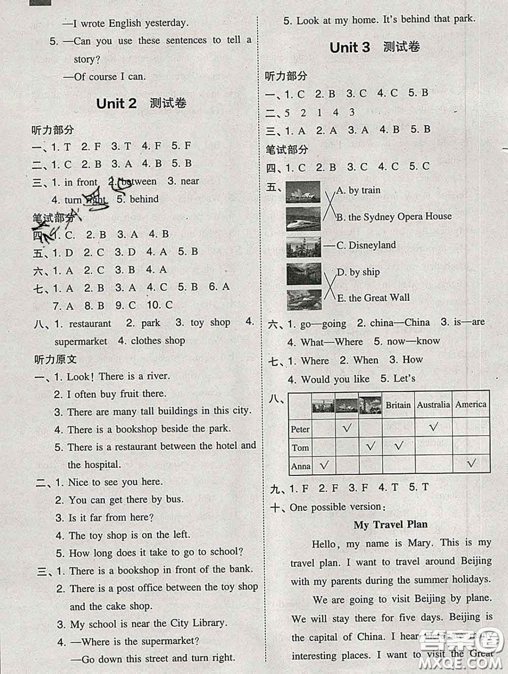 2020春北大綠卡課時(shí)同步訓(xùn)練六年級英語下冊人教精通版參考答案