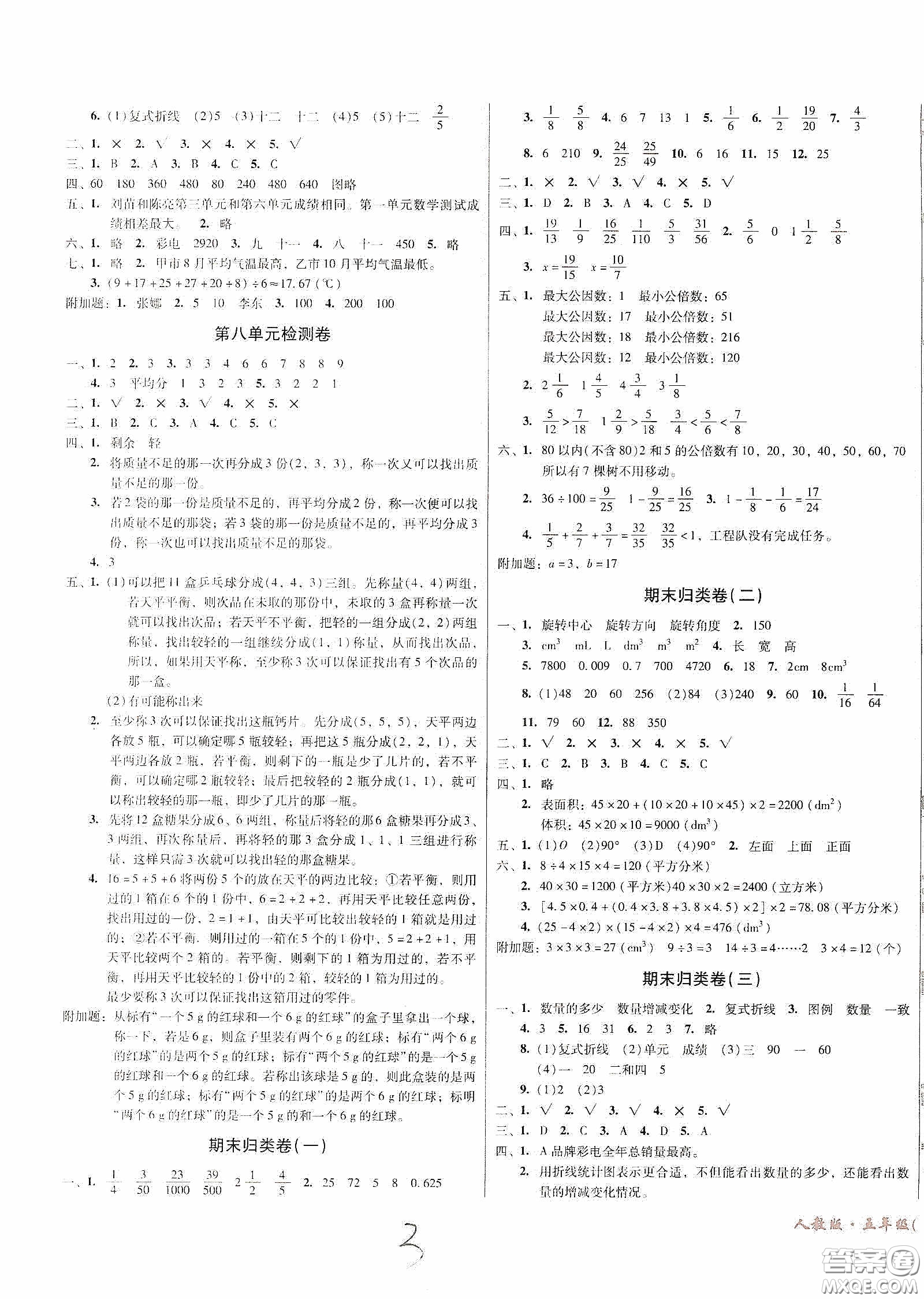 黑龍江美術(shù)出版社2020一線名師奪冠王檢測卷五年級數(shù)學下冊人教版答案