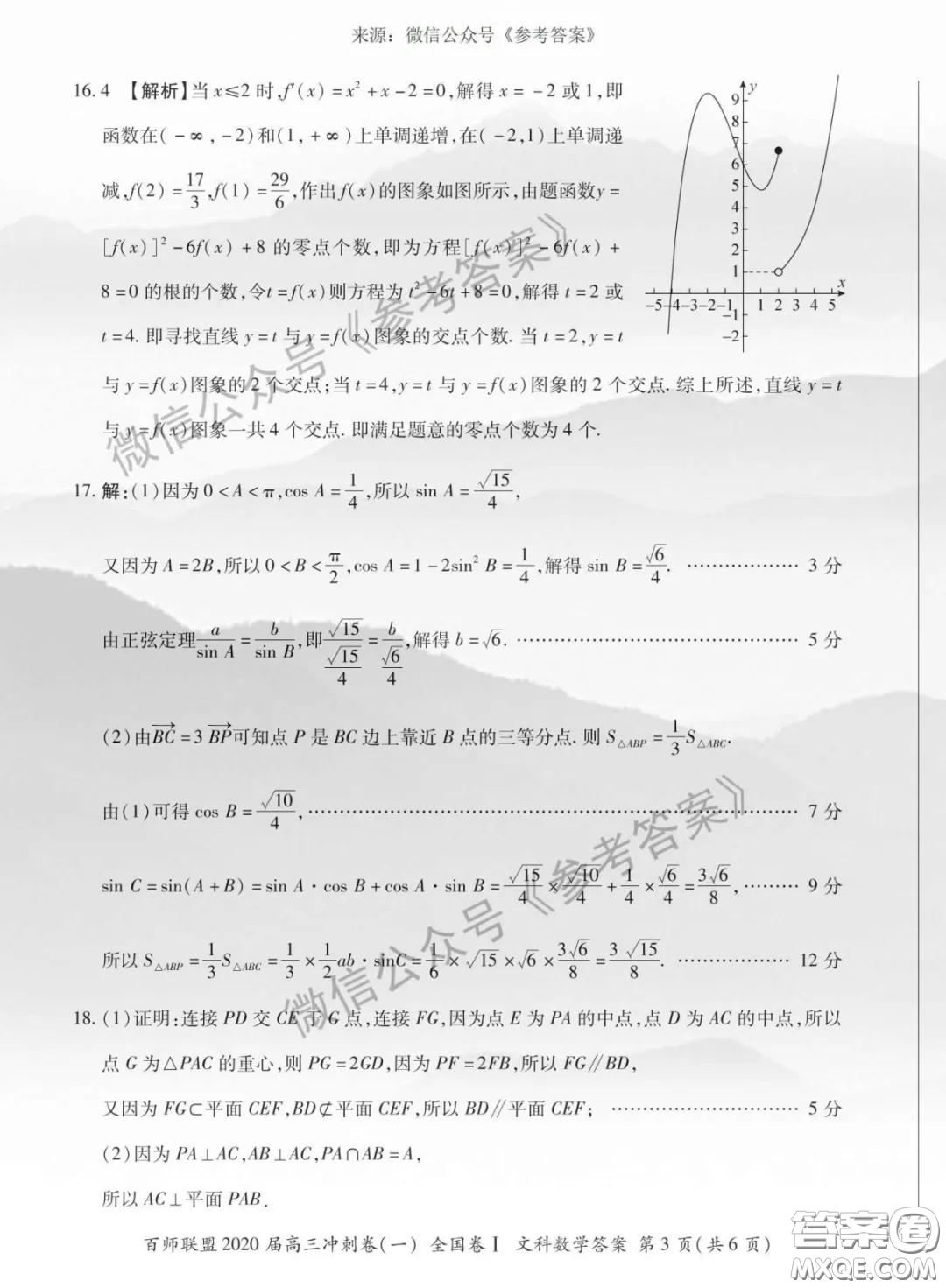 百師聯(lián)盟2020屆高三沖刺考一全國卷文科數(shù)學(xué)答案