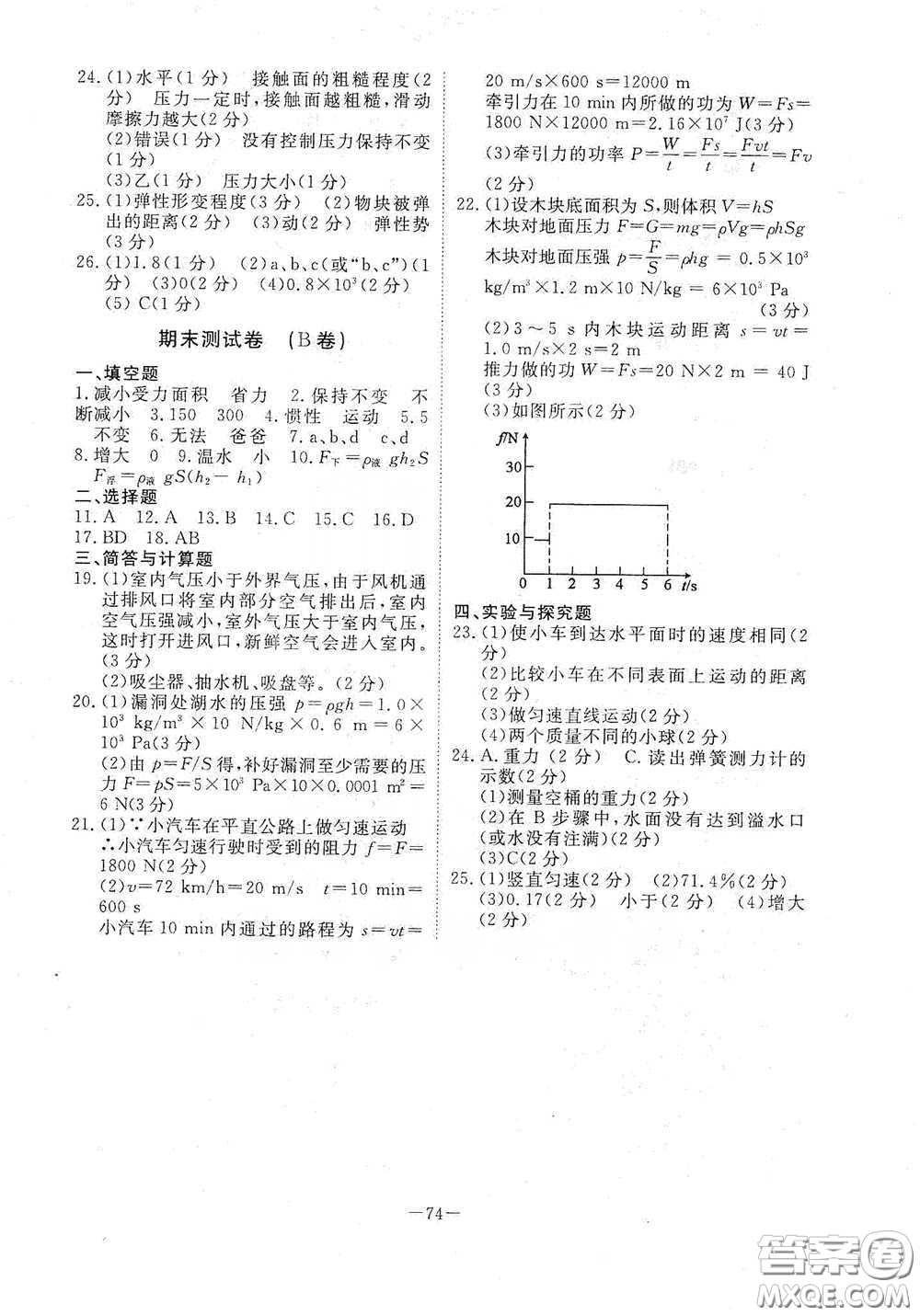 江西教育出版社2020能力形成同步測(cè)試卷八年級(jí)物理下冊(cè)人教版答案