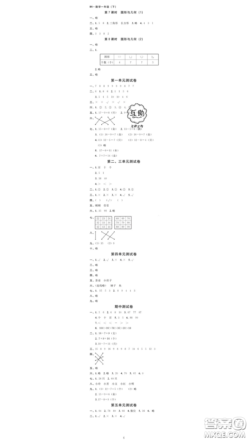 廣東經(jīng)濟(jì)出版社2020春廣東作業(yè)本一年級(jí)數(shù)學(xué)下冊(cè)北師版答案