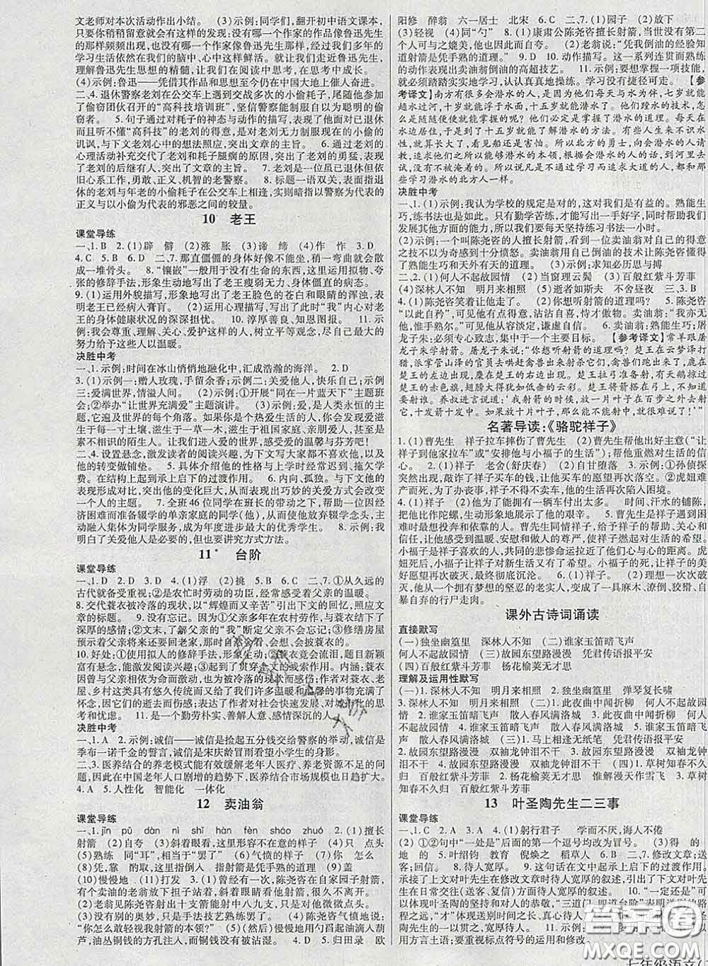 2020新版高分突破課時(shí)達(dá)標(biāo)講練測(cè)七年級(jí)語(yǔ)文下冊(cè)人教版答案