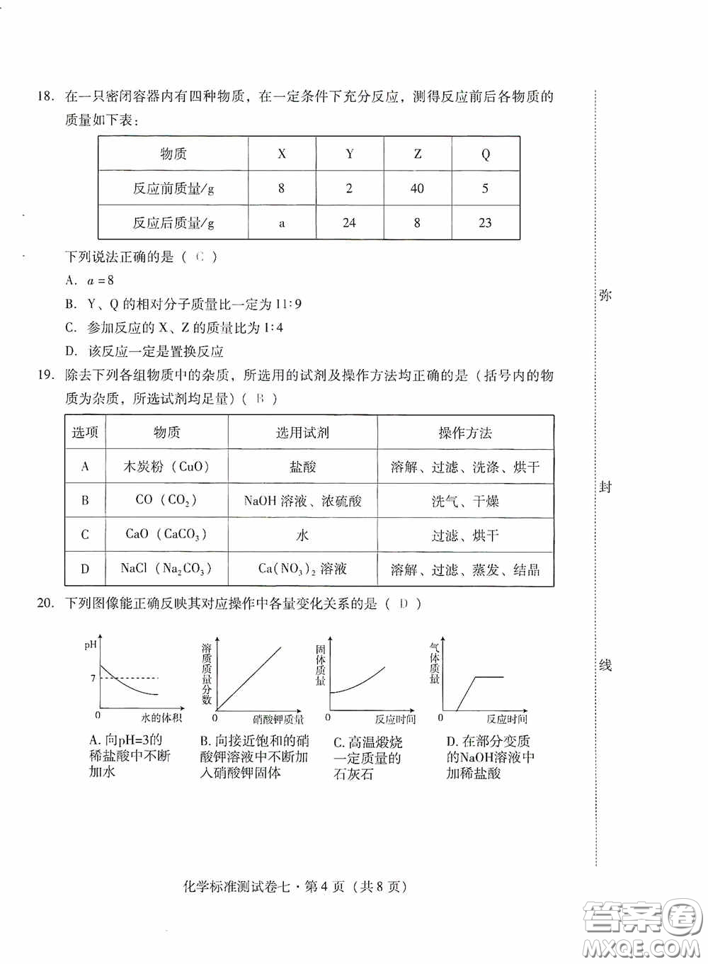 優(yōu)佳學(xué)案2020云南省初中學(xué)業(yè)水平考試標(biāo)準(zhǔn)測試卷化學(xué)答案