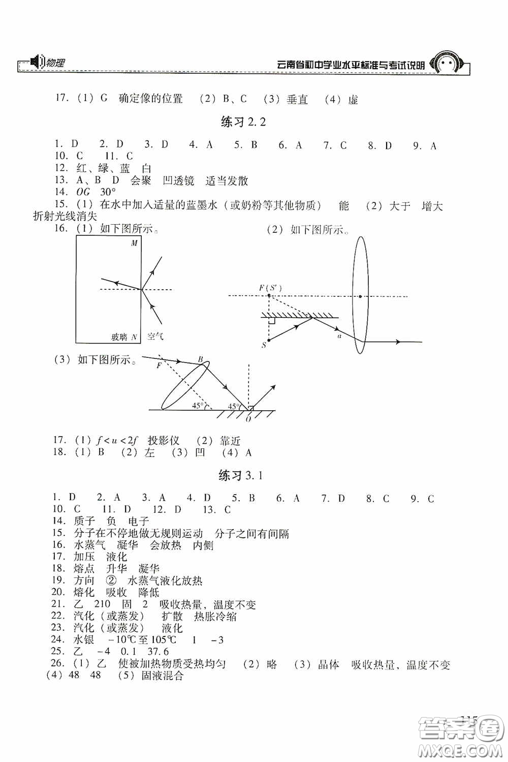 云南美術出版社2020云南省初中學業(yè)水平標準與考試說明物理答案