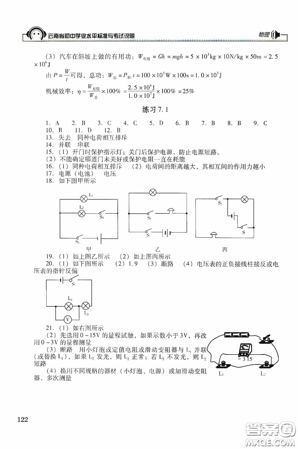云南美術出版社2020云南省初中學業(yè)水平標準與考試說明物理答案
