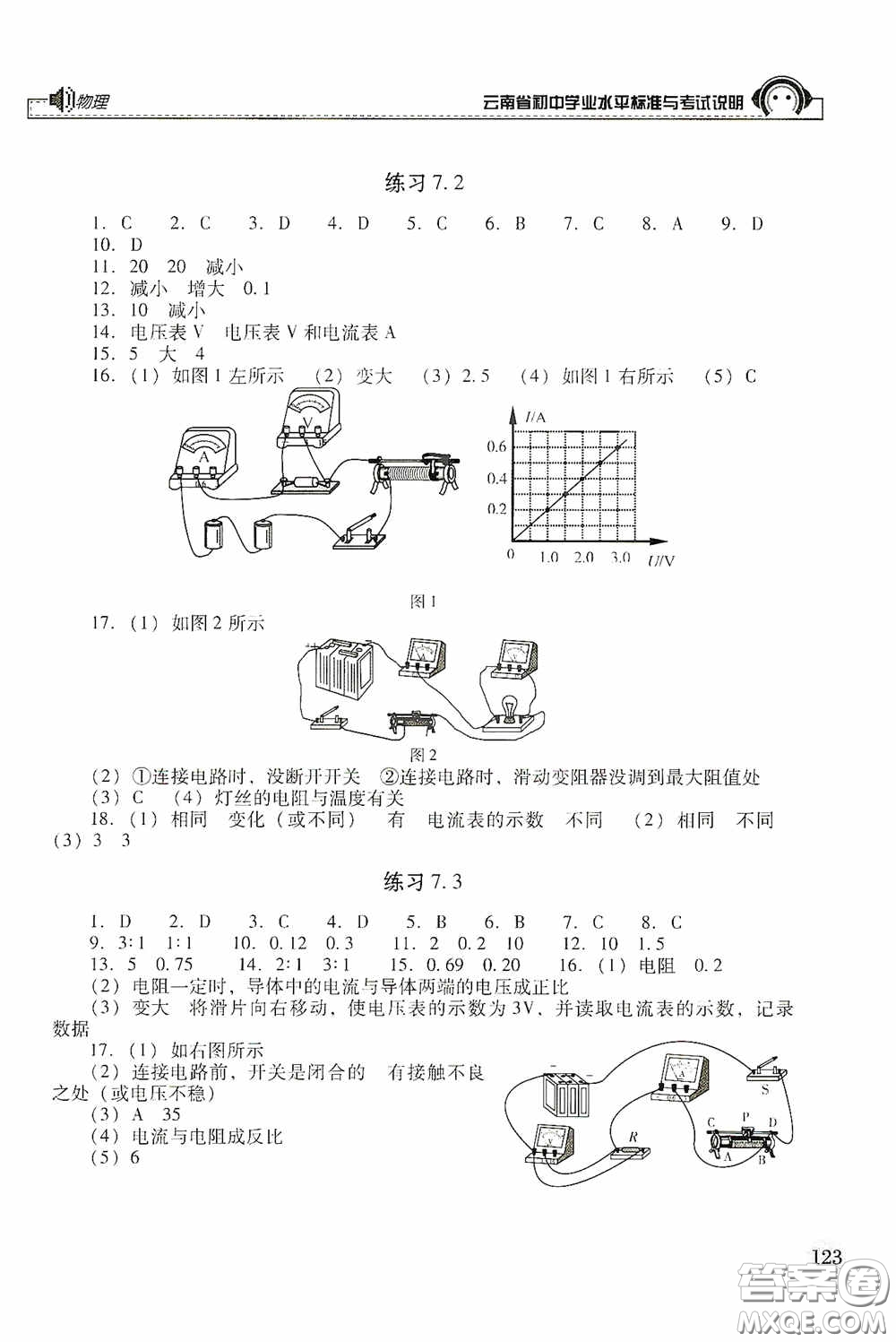 云南美術出版社2020云南省初中學業(yè)水平標準與考試說明物理答案