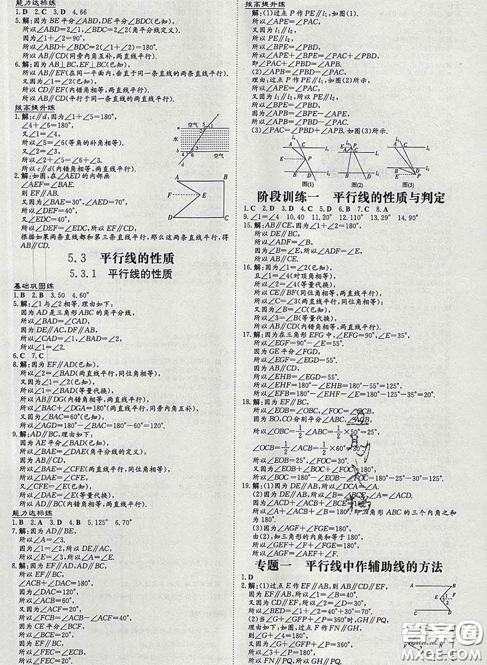 2020新版練案課時(shí)作業(yè)本七年級數(shù)學(xué)下冊人教版答案