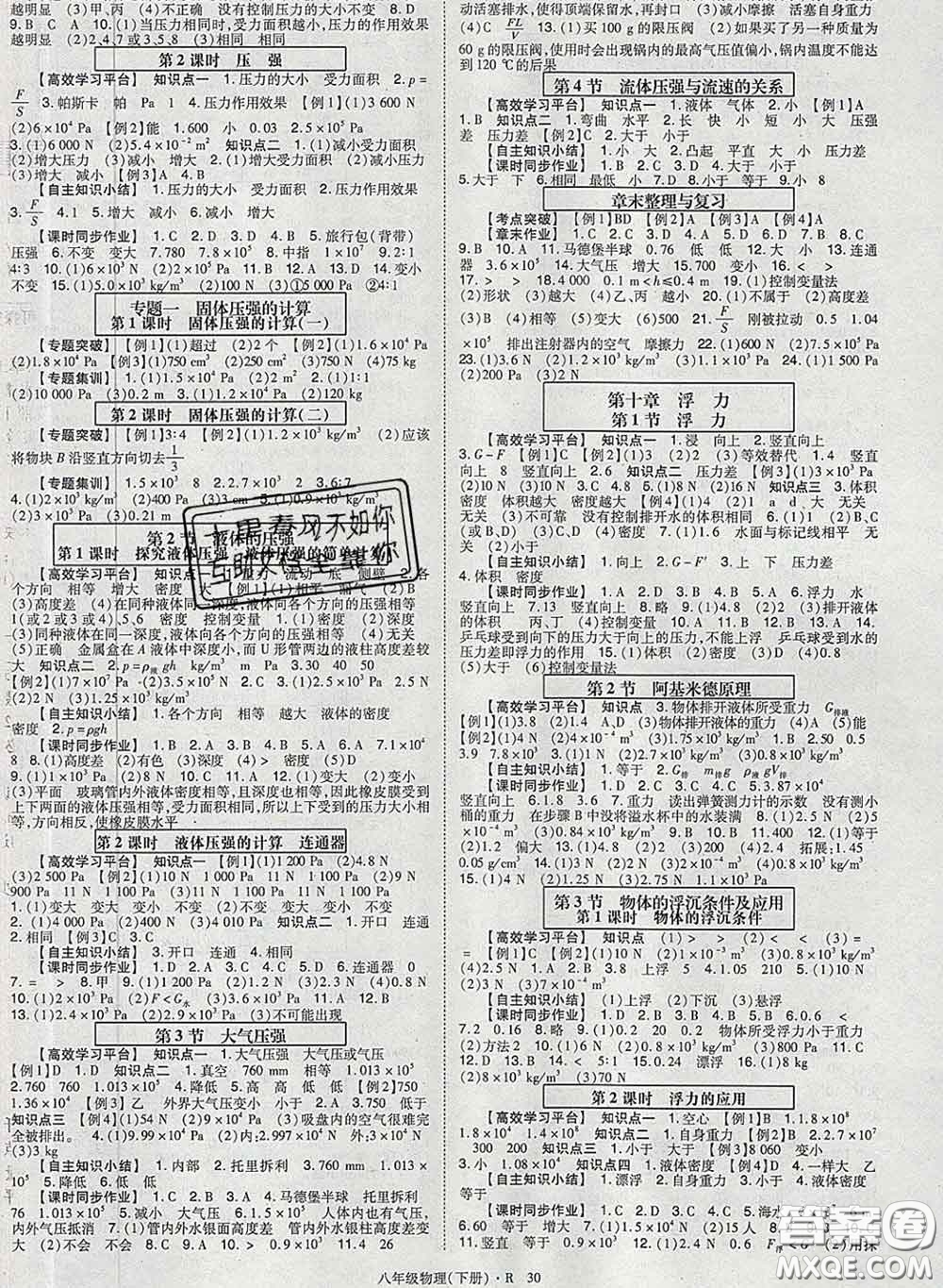 2020新版高分突破課時(shí)達(dá)標(biāo)講練測(cè)八年級(jí)物理下冊(cè)人教版答案