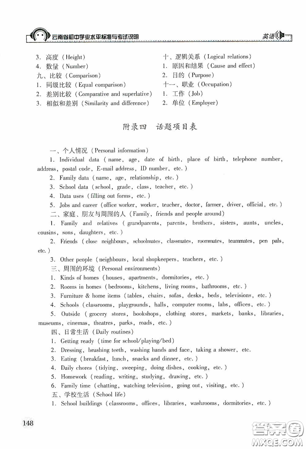 云南美術出版社2020云南省初中學業(yè)水平標準與考試說明英語答案