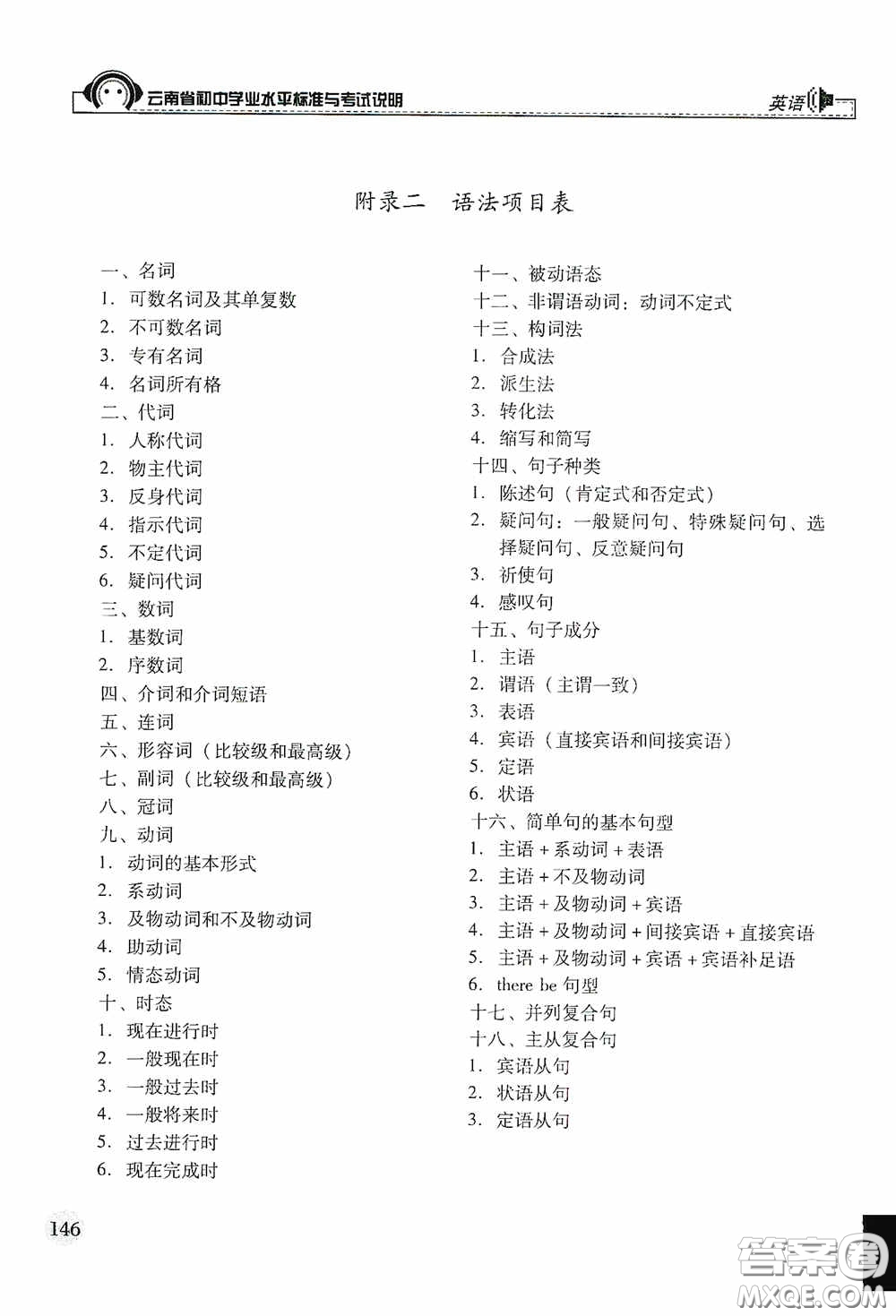 云南美術出版社2020云南省初中學業(yè)水平標準與考試說明英語答案