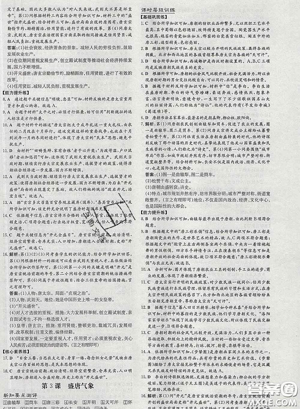 2020新版練案課時(shí)作業(yè)本七年級(jí)歷史下冊(cè)人教版答案