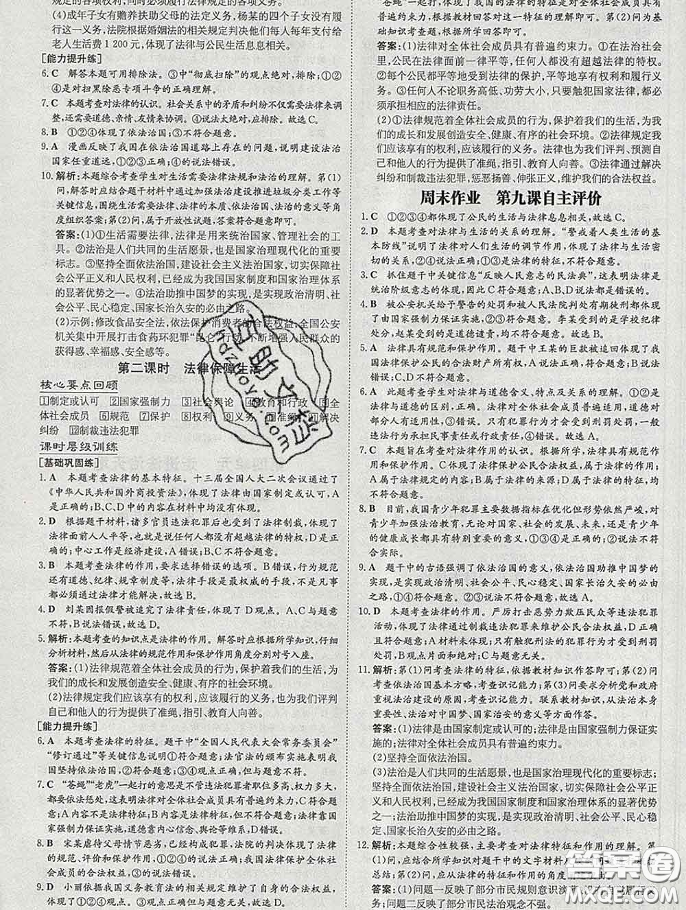 2020新版練案課時(shí)作業(yè)本七年級道德與法治下冊人教版答案
