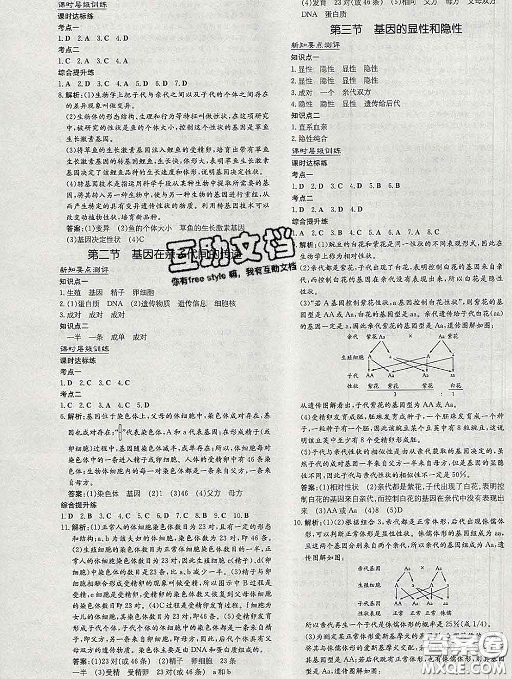 2020新版練案課時(shí)作業(yè)本八年級(jí)生物下冊(cè)人教版答案