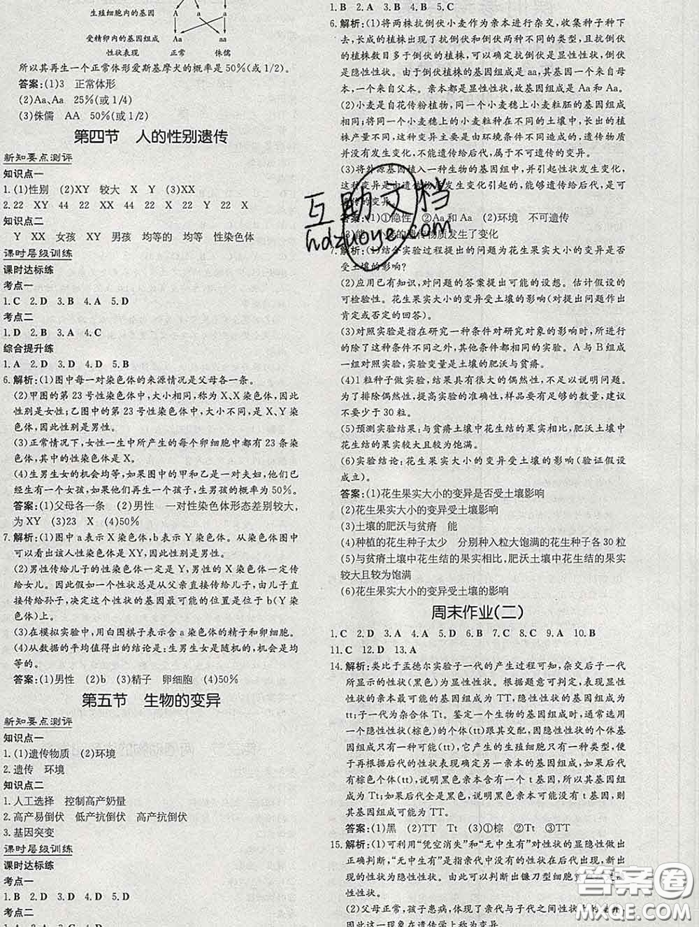 2020新版練案課時(shí)作業(yè)本八年級(jí)生物下冊(cè)人教版答案
